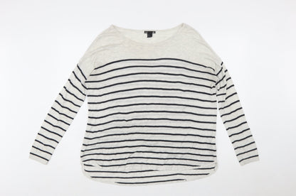 H&M Women’s White Striped Relaxed Pullover Jumper Size 12