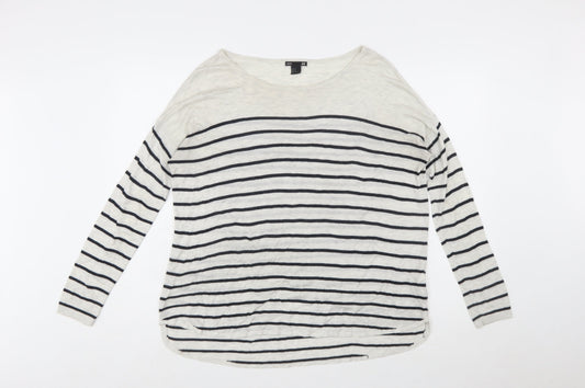H&M Women’s White Striped Relaxed Pullover Jumper Size 12