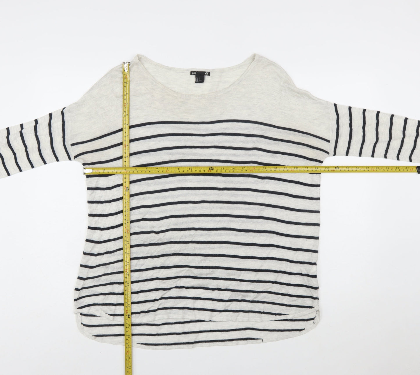 H&M Women’s White Striped Relaxed Pullover Jumper Size 12