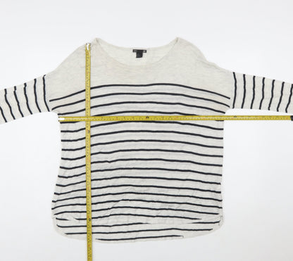 H&M Women’s White Striped Relaxed Pullover Jumper Size 12