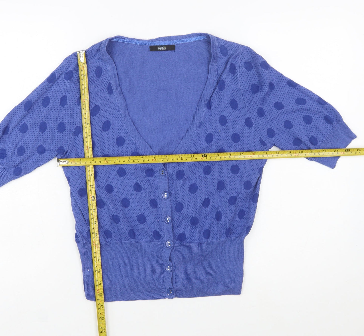 Marks and Spencer Womens Blue Cotton Polka Dot Cardigan Size 16