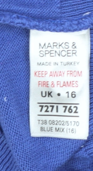 Marks and Spencer Womens Blue Cotton Polka Dot Cardigan Size 16