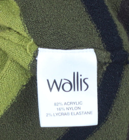 Wallis Women’s Green Striped Mock Neck Short Sleeve Pullover Jumper Size 12