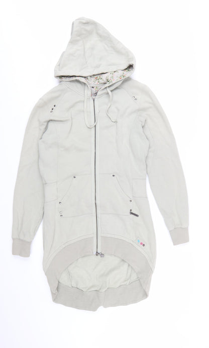Lambretta Women Grey Full Zip Longline Hoodie Size 10 Cotton