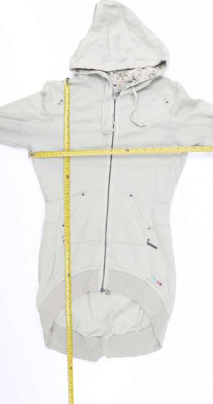 Lambretta Women Grey Full Zip Longline Hoodie Size 10 Cotton