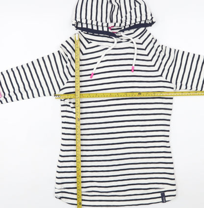 Joules Women's Navy White Striped Cotton Hoodie UK 12 Pullover