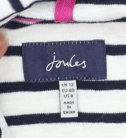 Joules Women's Navy White Striped Cotton Hoodie UK 12 Pullover