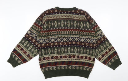 Ferndale Men's Green Fair Isle Acrylic Crew Neck Jumper Size L