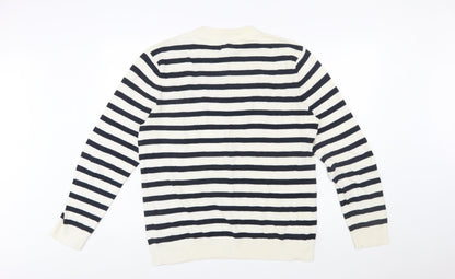 H&M Women’s Navy White Striped Cotton Crew Neck Jumper M