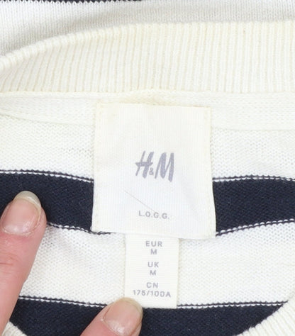 H&M Women’s Navy White Striped Cotton Crew Neck Jumper M