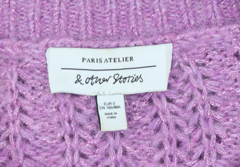 & Other Stories Women Purple Wool Blend Chunky Knit Cardigan S