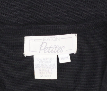 Eaton Petites Women's Black Beaded Wool Blend Cardigan M Petite