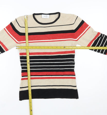Wallis Women Beige Striped Petite Size 12 Pullover Jumper