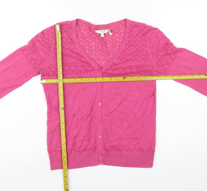 FatFace Women Pink Cotton Button Cardigan Size 12