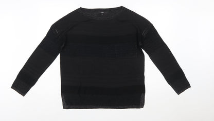 Next Women's Black Striped Crew Neck Long Sleeve Pullover Jumper Size 10