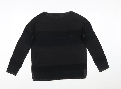 Next Women's Black Striped Crew Neck Long Sleeve Pullover Jumper Size 10