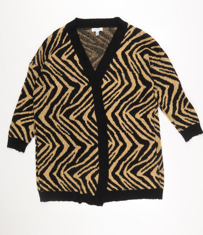 Wild Flower Women's Beige Black Animal Print Open Knit Cardigan S/M