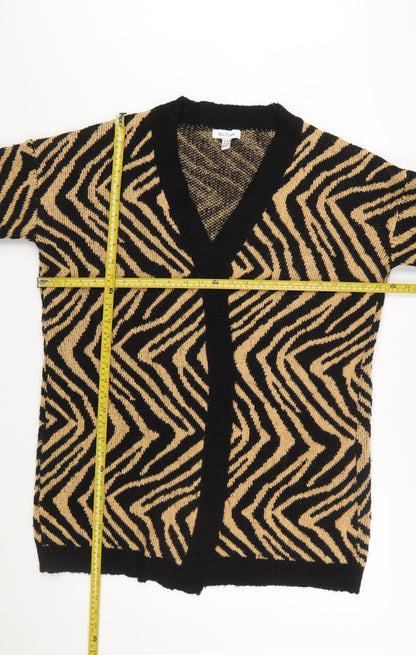 Wild Flower Women's Beige Black Animal Print Open Knit Cardigan S/M