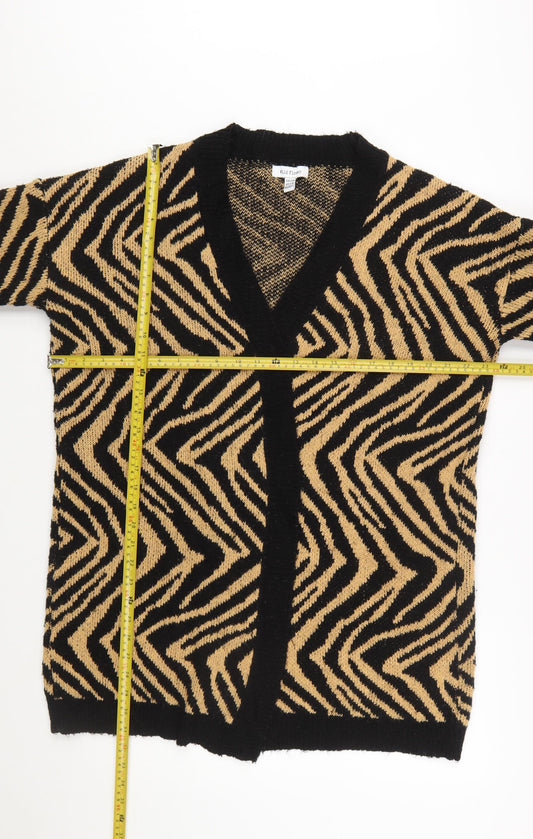 Wild Flower Women's Beige Black Animal Print Open Knit Cardigan S/M