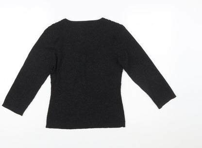 Christine Phillipe Womens Black Beaded Knit Jumper Size M Scoop Neck