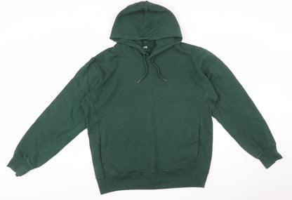 UNIQLO Men Green Pullover Hoodie L Cotton Fleece Long Sleeve