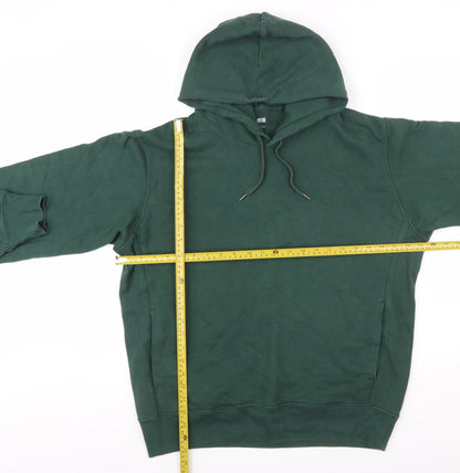 UNIQLO Men Green Pullover Hoodie L Cotton Fleece Long Sleeve