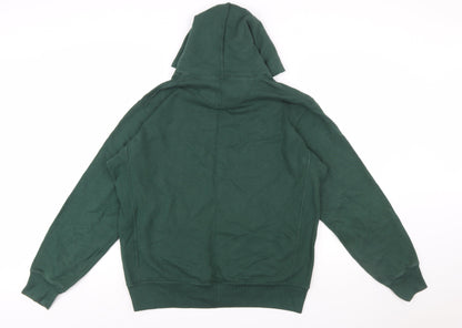 UNIQLO Men Green Pullover Hoodie L Cotton Fleece Long Sleeve