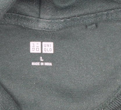 UNIQLO Men Green Pullover Hoodie L Cotton Fleece Long Sleeve