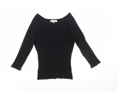 Belldini Women's Black Beaded Boat Neck Long Sleeve Pullover Jumper Size L