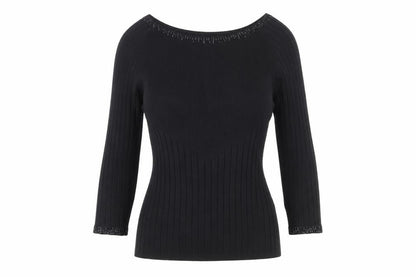 Belldini Women's Black Beaded Boat Neck Long Sleeve Pullover Jumper Size L