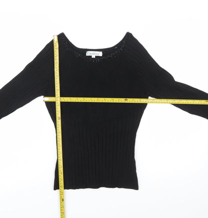 Belldini Women's Black Beaded Boat Neck Long Sleeve Pullover Jumper Size L