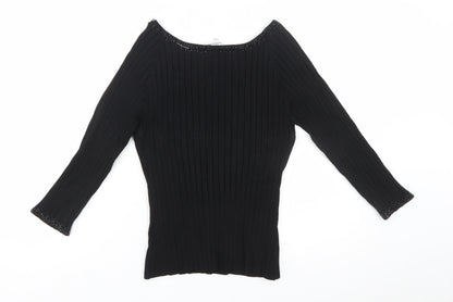 Belldini Women's Black Beaded Boat Neck Long Sleeve Pullover Jumper Size L
