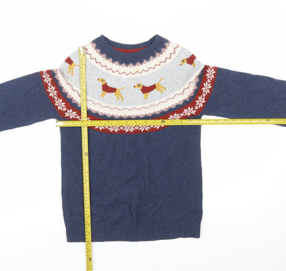 FatFace Girls Navy Dog Fair Isle Jumper 12-13 Years Cotton Wool Blend