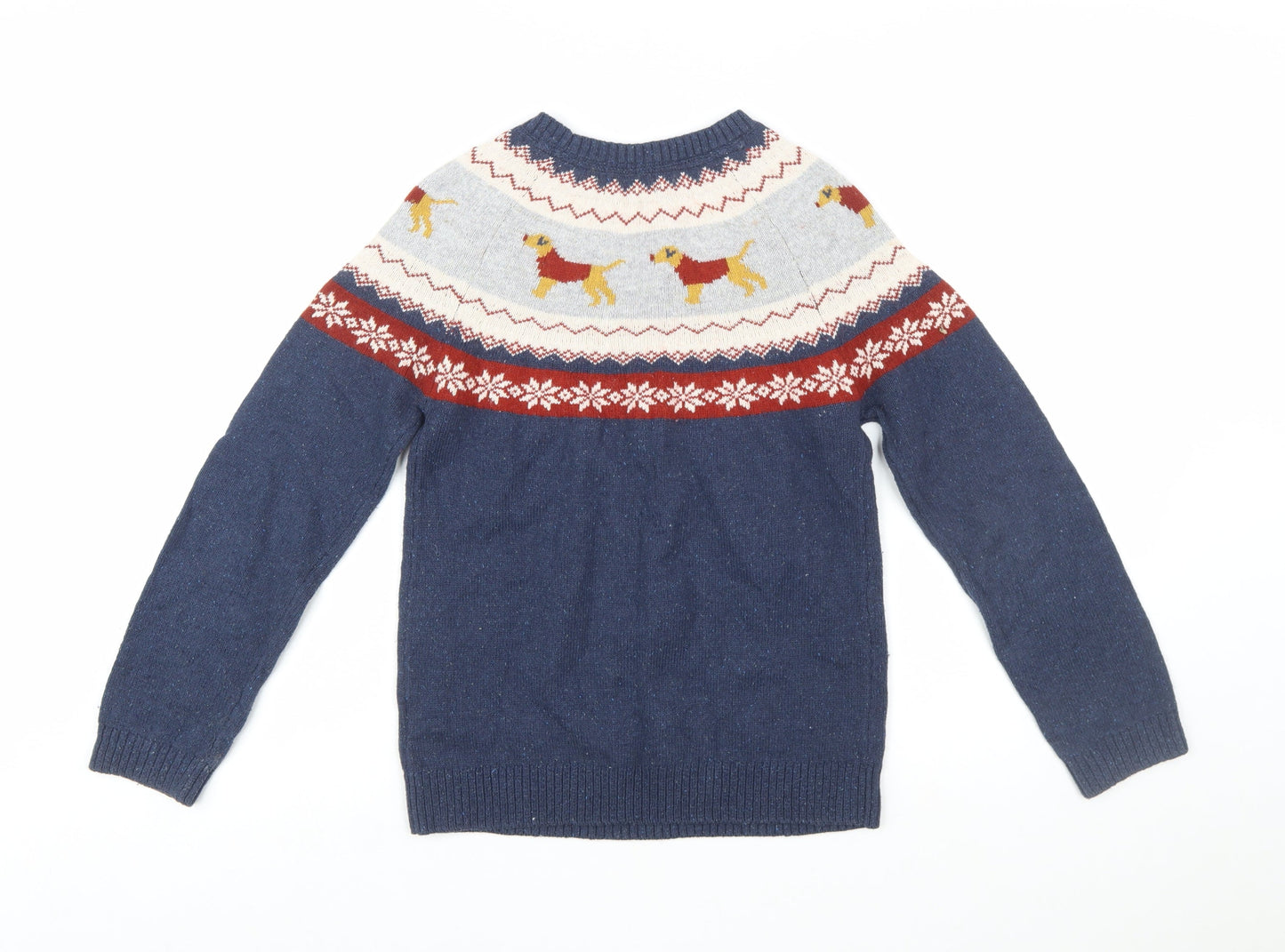 FatFace Girls Navy Dog Fair Isle Jumper 12-13 Years Cotton Wool Blend