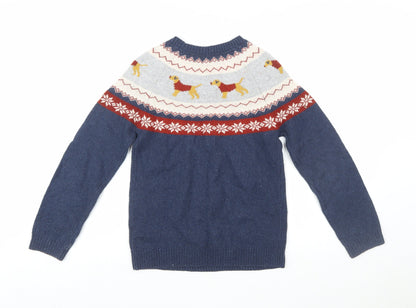 FatFace Girls Navy Dog Fair Isle Jumper 12-13 Years Cotton Wool Blend