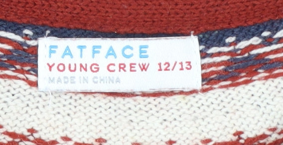 FatFace Girls Navy Dog Fair Isle Jumper 12-13 Years Cotton Wool Blend