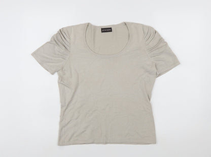 Principles Women Beige Scoop Neck Short Sleeve Pullover Jumper Size 14