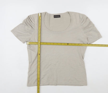 Principles Women Beige Scoop Neck Short Sleeve Pullover Jumper Size 14