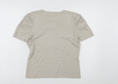 Principles Women Beige Scoop Neck Short Sleeve Pullover Jumper Size 14