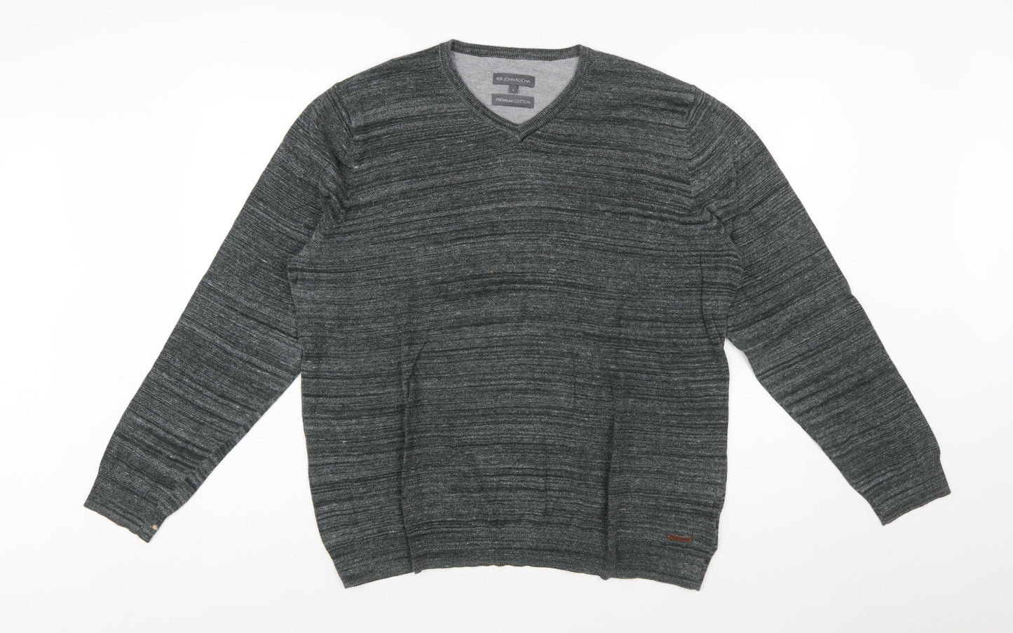RJR John Rocha Men's Grey Cotton V-Neck Pullover Jumper Size L