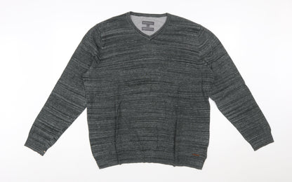 RJR John Rocha Men's Grey Cotton V-Neck Pullover Jumper Size L