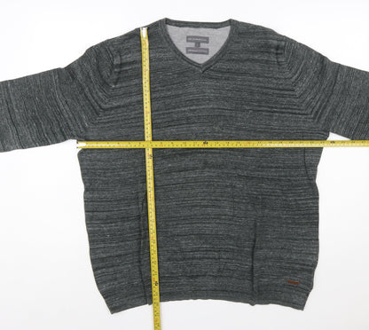 RJR John Rocha Men's Grey Cotton V-Neck Pullover Jumper Size L