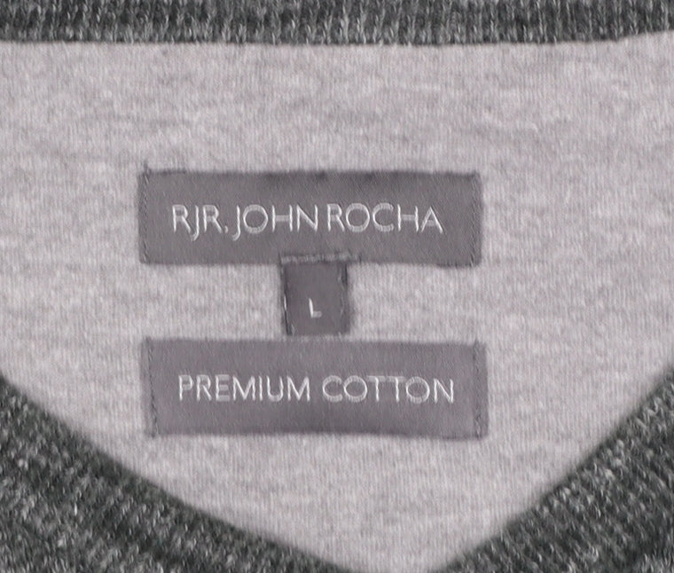 RJR John Rocha Men's Grey Cotton V-Neck Pullover Jumper Size L