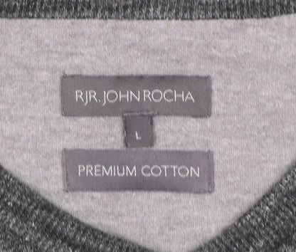 RJR John Rocha Men's Grey Cotton V-Neck Pullover Jumper Size L