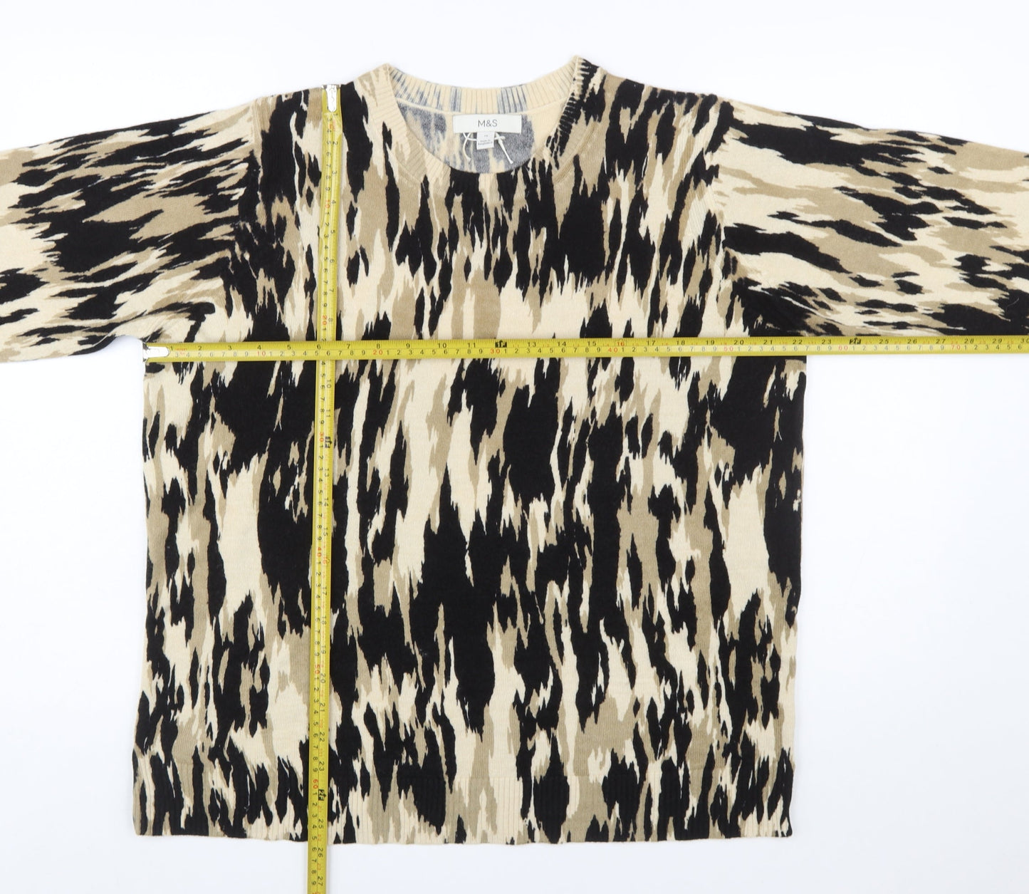Marks and Spencer Women Beige Animal Print Acrylic Jumper Size 16