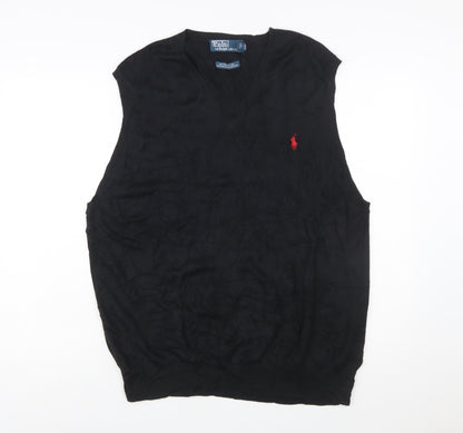 Ralph Lauren Men's Black 2XL Cotton V-Neck Sleeveless Jumper Vest