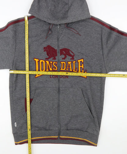 Lonsdale Men Grey Full Zip Hoodie M Sports Fleece Logo