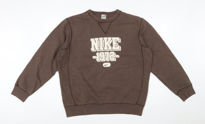 Nike Mens Brown Pullover Sweatshirt L Graphic Crew Neck Sportswear