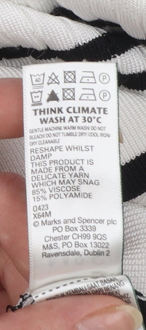 Marks and Spencer Women’s White Striped Collared Short Sleeve Knit Jumper Size 12