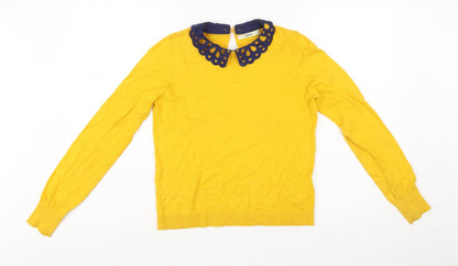 Oasis Women Yellow Collared Long Sleeve Knit Jumper Size S